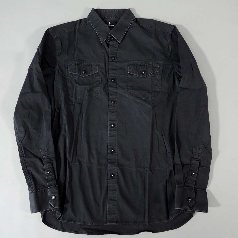 7 Diamonds Button Down Shirt Mens Medium Black Long‎ Sleeve Stretch Cotton Lycra
